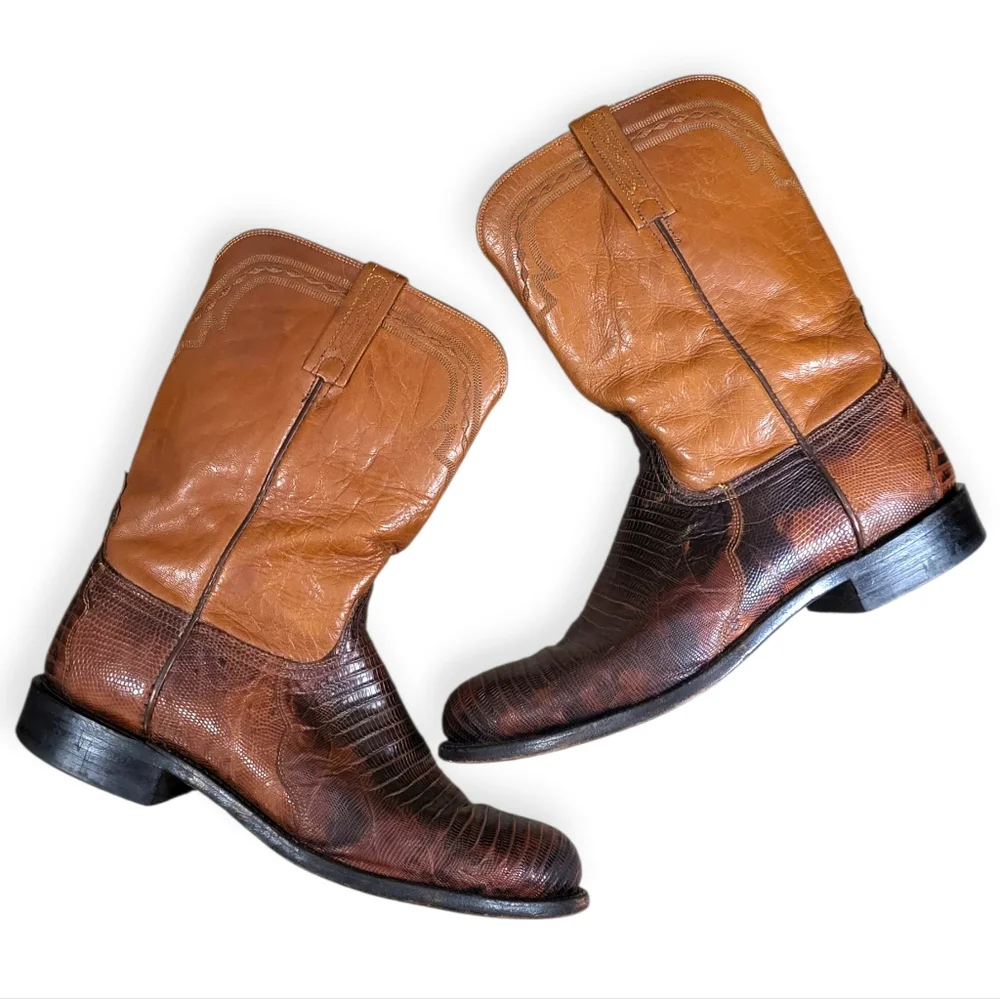 LUCCHESE 2000 Leather Boots Size 10.5 EE Tan Brown